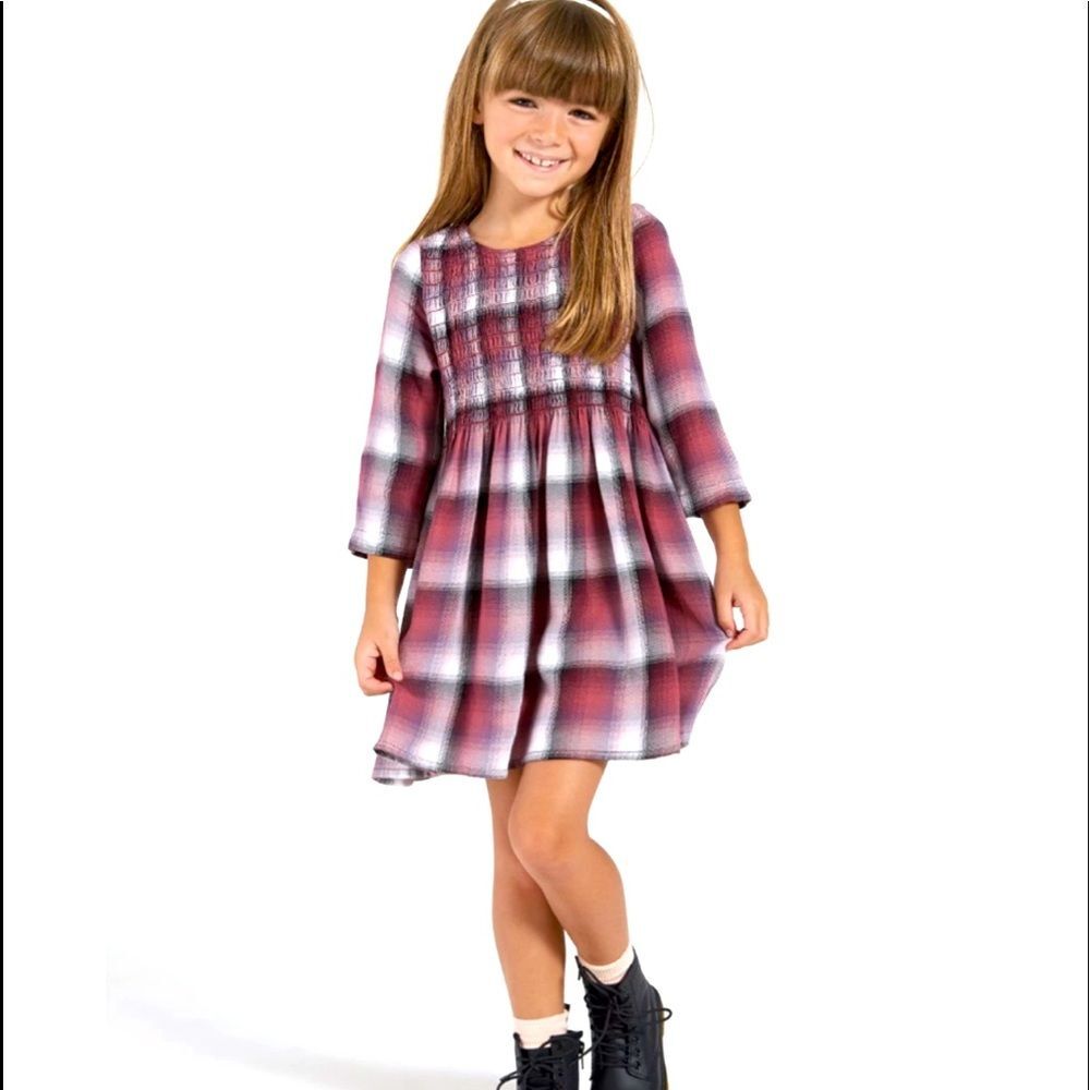 Bella Dahl Girl Smocked Plaid Girls Dress Sz 6 New